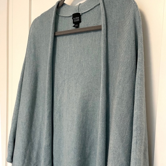 Eileen Fisher Soft Blue Merino Wool Open Cardigan - Picture 2 of 11
